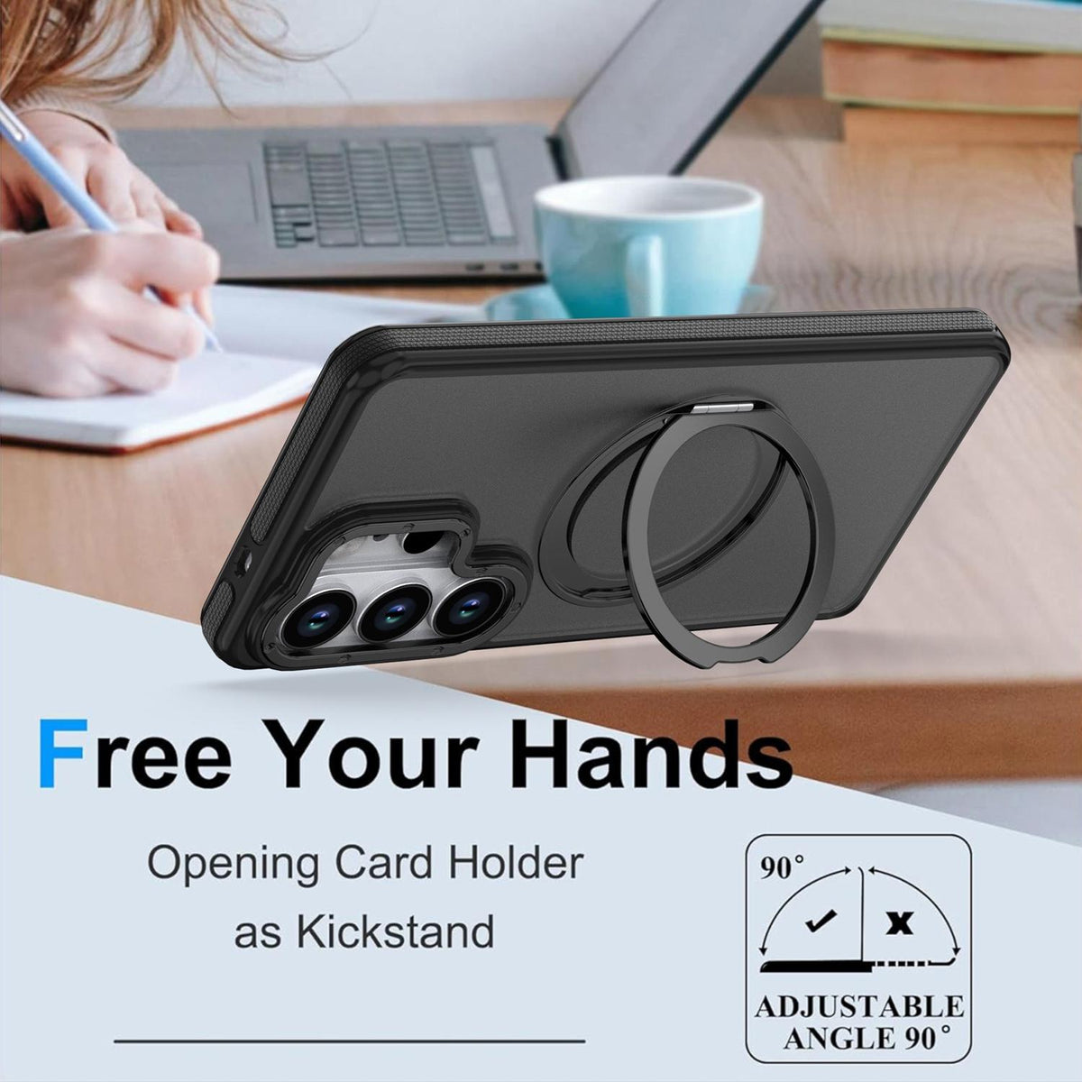 For Galaxy S24 Ultra 5G Dual Color Skin Feel 360 Degree Rotation Holder Magnetic Phone Case - Black - EDA009691707B
