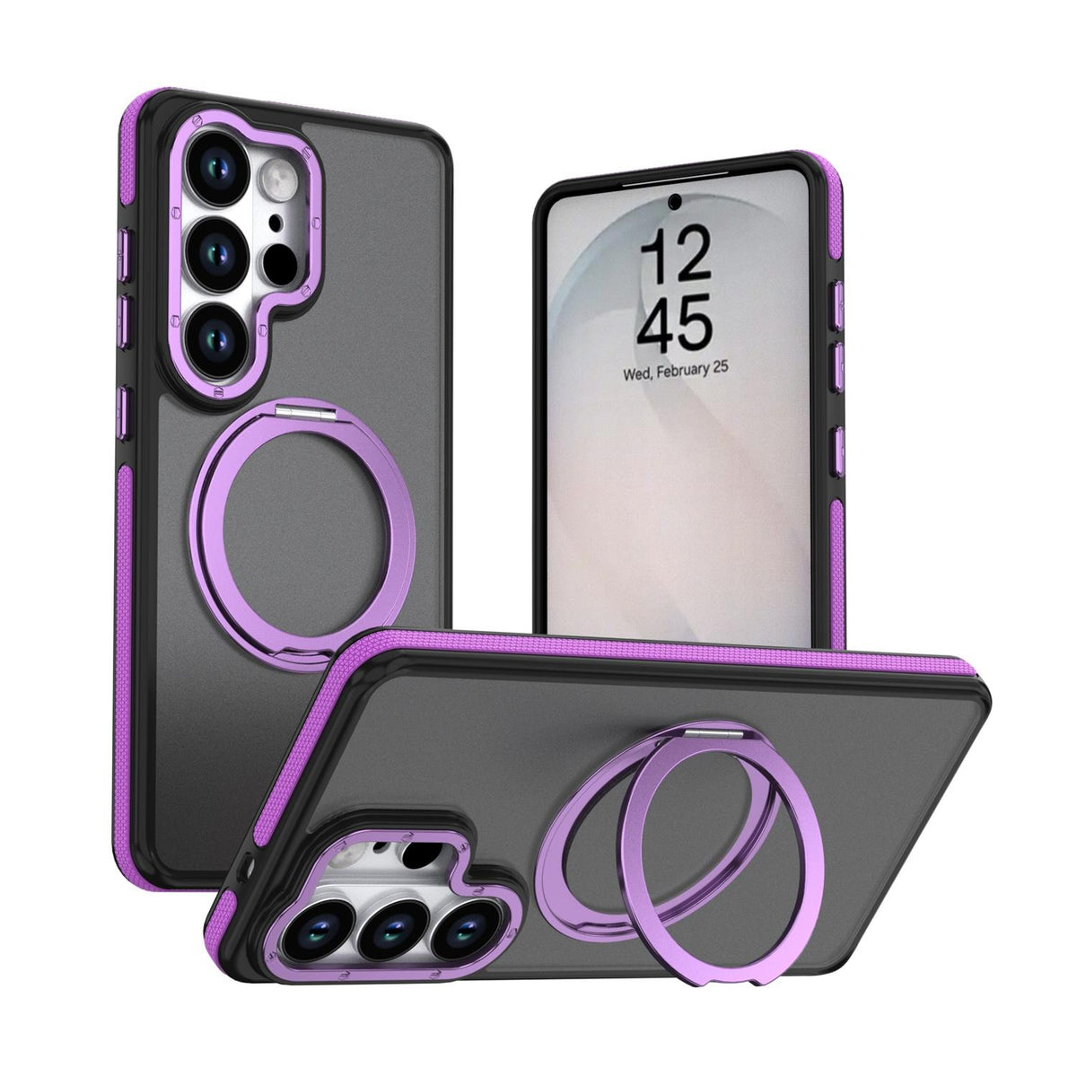 For Galaxy S24 Ultra 5G Dual Color Skin Feel 360 Degree Rotation Holder Magnetic Phone Case - Purple - EDA009691707D