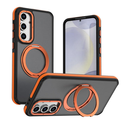 For Galaxy S24 FE 5G Dual Color Skin Feel 360 Degree Rotation Holder Magnetic Phone Case - Orange - EDA009691708A
