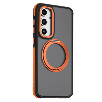 For Galaxy S24 FE 5G Dual Color Skin Feel 360 Degree Rotation Holder Magnetic Phone Case - Orange - EDA009691708A