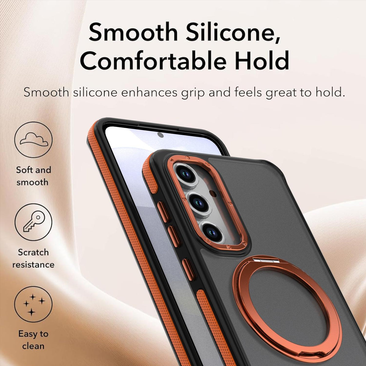 For Galaxy S24 FE 5G Dual Color Skin Feel 360 Degree Rotation Holder Magnetic Phone Case - Orange - EDA009691708A