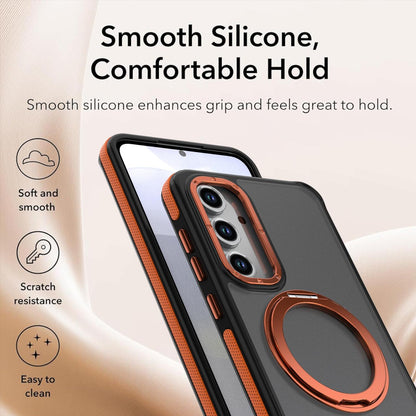 For Galaxy S24 FE 5G Dual Color Skin Feel 360 Degree Rotation Holder Magnetic Phone Case - Orange - EDA009691708A
