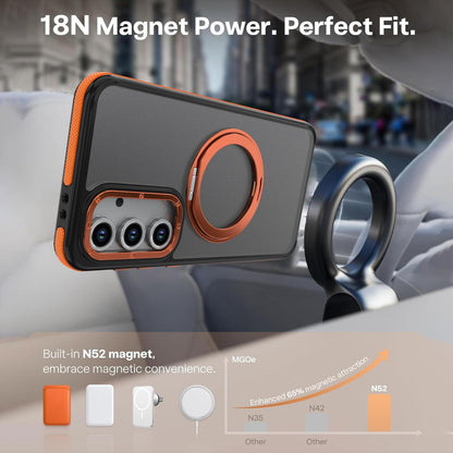 For Galaxy S24 FE 5G Dual Color Skin Feel 360 Degree Rotation Holder Magnetic Phone Case - Orange - EDA009691708A