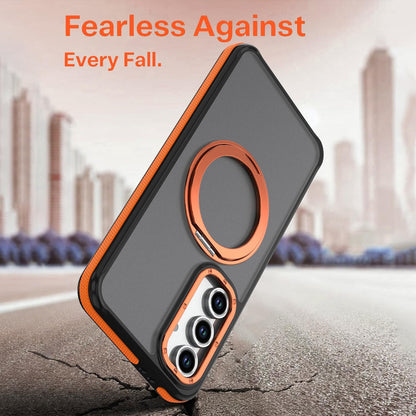 For Galaxy S24 FE 5G Dual Color Skin Feel 360 Degree Rotation Holder Magnetic Phone Case - Orange - EDA009691708A