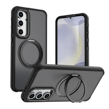 For Galaxy S24 FE 5G Dual Color Skin Feel 360 Degree Rotation Holder Magnetic Phone Case - Black - EDA009691708B