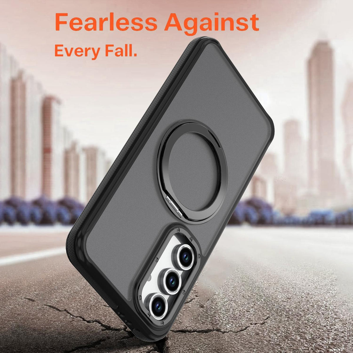 For Galaxy S24 FE 5G Dual Color Skin Feel 360 Degree Rotation Holder Magnetic Phone Case - Black - EDA009691708B