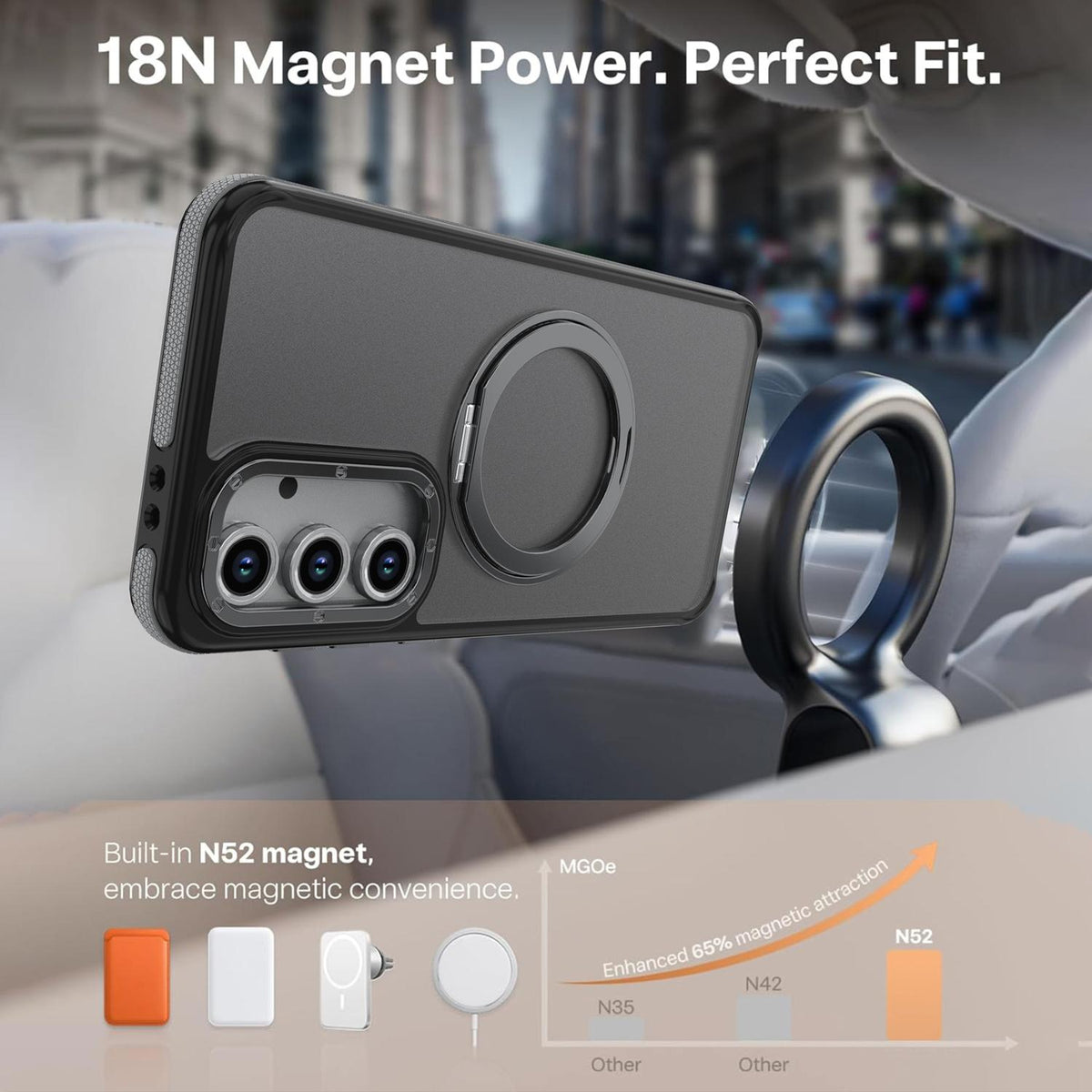For Galaxy S24 FE 5G Dual Color Skin Feel 360 Degree Rotation Holder Magnetic Phone Case - Grey - EDA009691708C