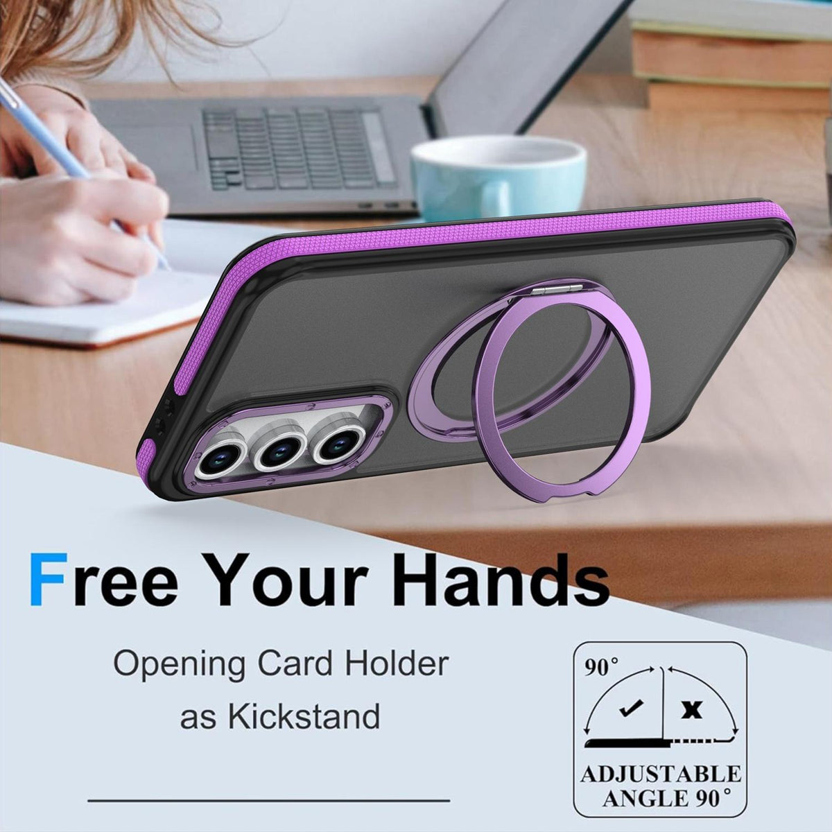 For Galaxy S24 FE 5G Dual Color Skin Feel 360 Degree Rotation Holder Magnetic Phone Case - Purple - EDA009691708D