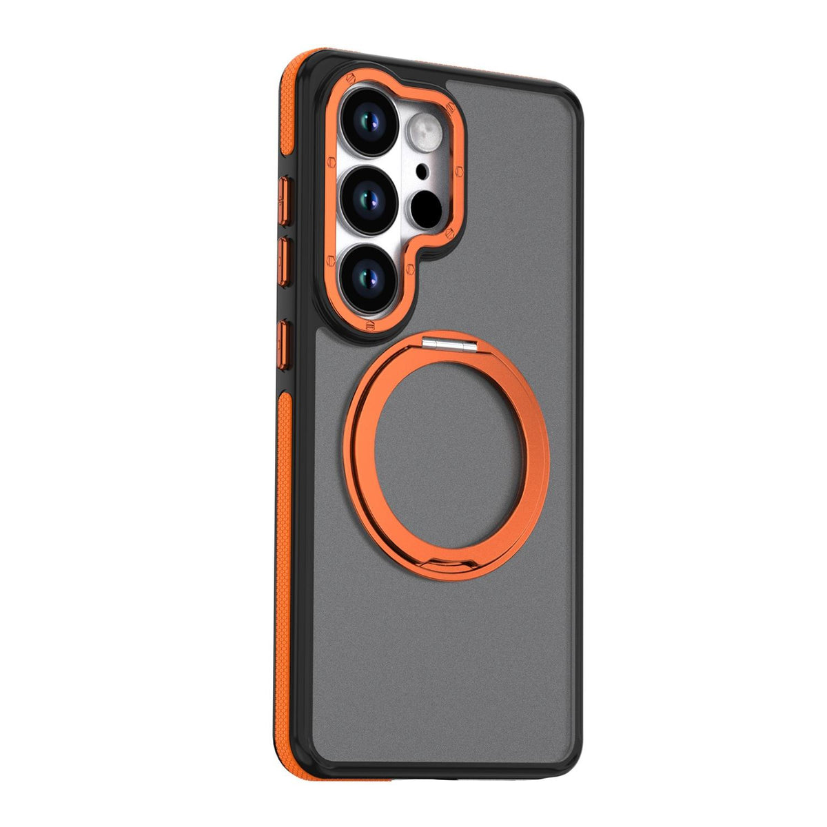 For Galaxy S23 Ultra 5G Dual Color Skin Feel 360 Degree Rotation Holder Magnetic Phone Case - Orange - EDA009691709A