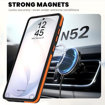 For Galaxy S23 Ultra 5G Dual Color Skin Feel 360 Degree Rotation Holder Magnetic Phone Case - Orange - EDA009691709A