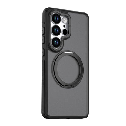 For Galaxy S23 Ultra 5G Dual Color Skin Feel 360 Degree Rotation Holder Magnetic Phone Case - Black - EDA009691709B