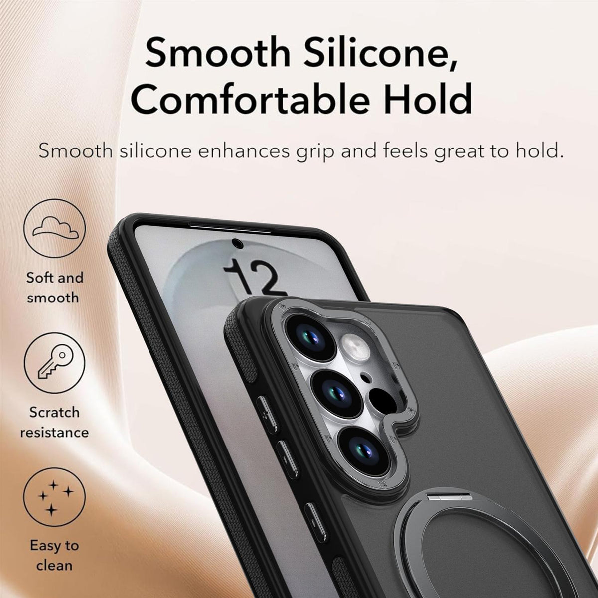 For Galaxy S23 Ultra 5G Dual Color Skin Feel 360 Degree Rotation Holder Magnetic Phone Case - Black - EDA009691709B