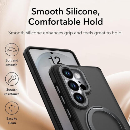 For Galaxy S23 Ultra 5G Dual Color Skin Feel 360 Degree Rotation Holder Magnetic Phone Case - Black - EDA009691709B