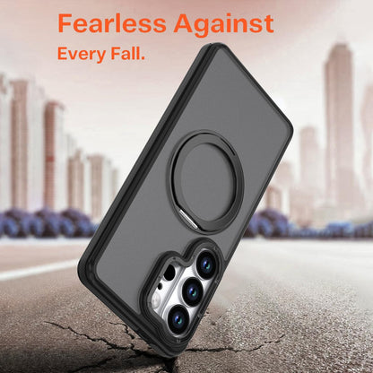 For Galaxy S23 Ultra 5G Dual Color Skin Feel 360 Degree Rotation Holder Magnetic Phone Case - Black - EDA009691709B