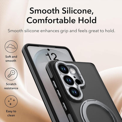 For Galaxy S23 Ultra 5G Dual Color Skin Feel 360 Degree Rotation Holder Magnetic Phone Case - Grey - EDA009691709C