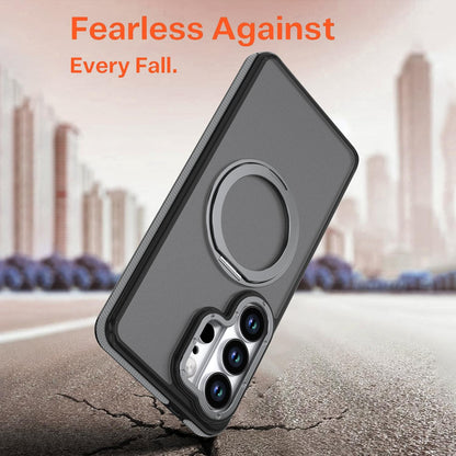 For Galaxy S23 Ultra 5G Dual Color Skin Feel 360 Degree Rotation Holder Magnetic Phone Case - Grey - EDA009691709C