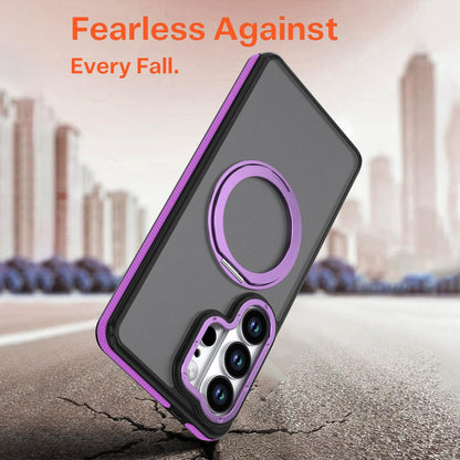 For Galaxy S23 Ultra 5G Dual Color Skin Feel 360 Degree Rotation Holder Magnetic Phone Case - Purple - EDA009691709D