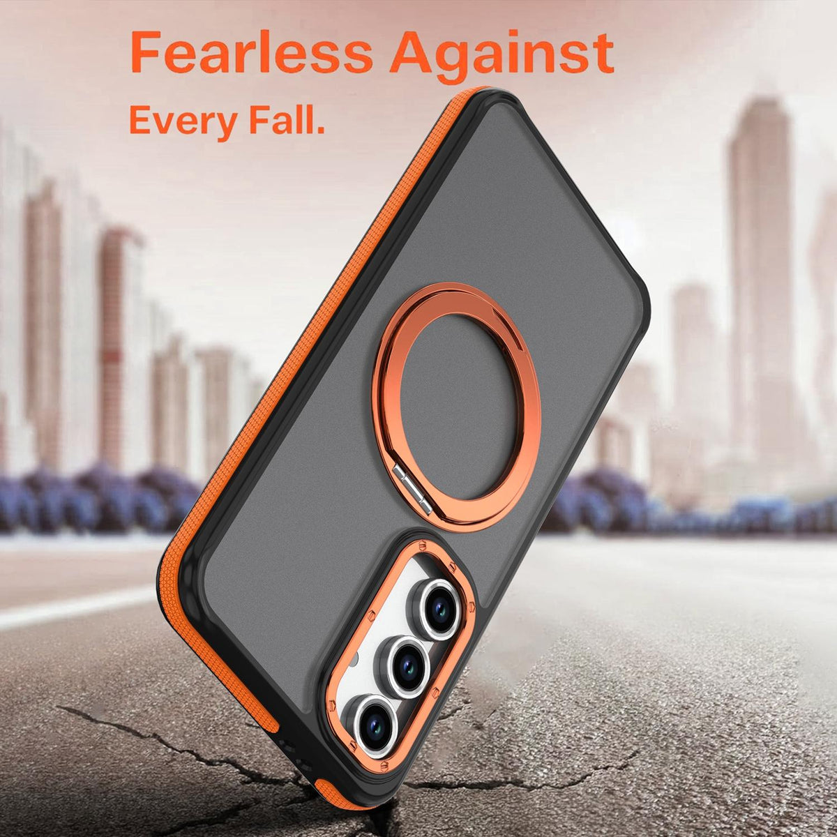 For Galaxy S23 FE 5G Dual Color Skin Feel 360 Degree Rotation Holder Magnetic Phone Case - Orange - EDA009691712A