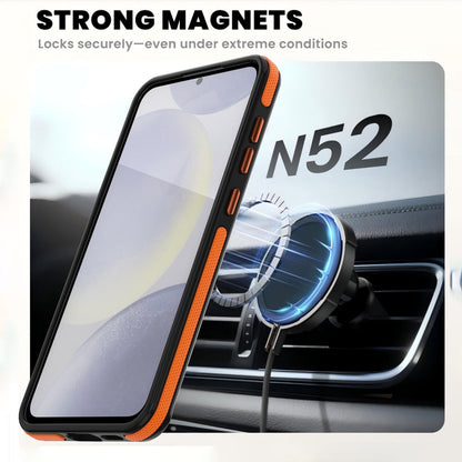 For Galaxy S23 FE 5G Dual Color Skin Feel 360 Degree Rotation Holder Magnetic Phone Case - Orange - EDA009691712A