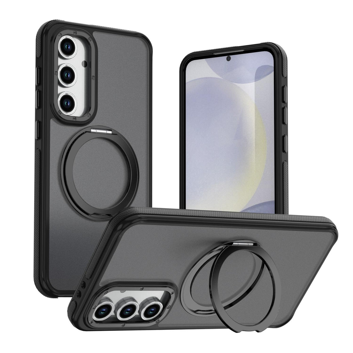 For Galaxy S23 FE 5G Dual Color Skin Feel 360 Degree Rotation Holder Magnetic Phone Case - Black - EDA009691712B