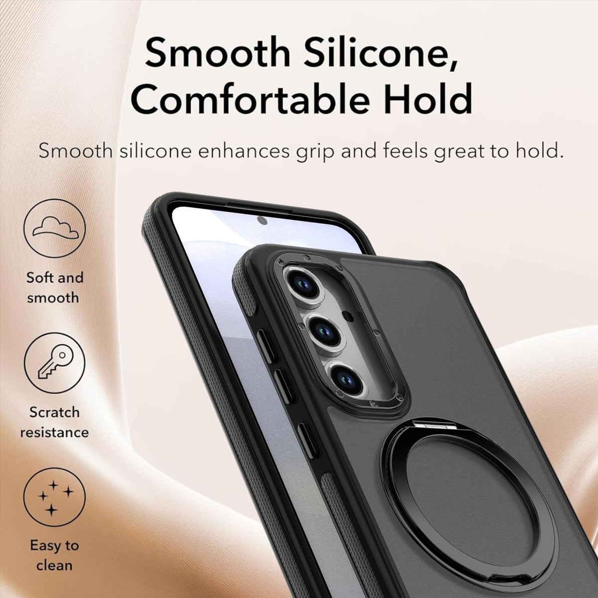 For Galaxy S23 FE 5G Dual Color Skin Feel 360 Degree Rotation Holder Magnetic Phone Case - Black - EDA009691712B