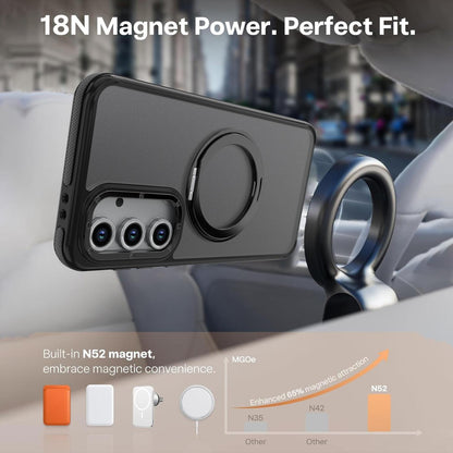 For Galaxy S23 FE 5G Dual Color Skin Feel 360 Degree Rotation Holder Magnetic Phone Case - Black - EDA009691712B