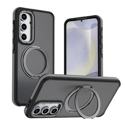 For Galaxy S23 FE 5G Dual Color Skin Feel 360 Degree Rotation Holder Magnetic Phone Case - Grey - EDA009691712C
