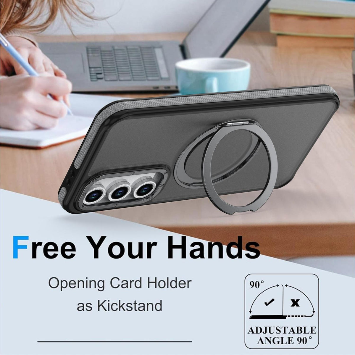 For Galaxy S23 FE 5G Dual Color Skin Feel 360 Degree Rotation Holder Magnetic Phone Case - Grey - EDA009691712C