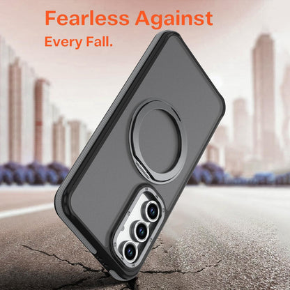 For Galaxy S23 FE 5G Dual Color Skin Feel 360 Degree Rotation Holder Magnetic Phone Case - Grey - EDA009691712C