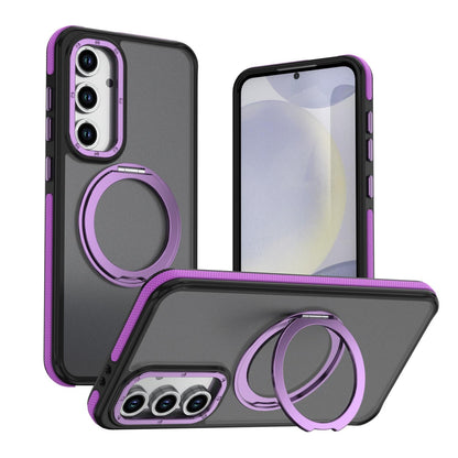 For Galaxy S23 FE 5G Dual Color Skin Feel 360 Degree Rotation Holder Magnetic Phone Case - Purple - EDA009691712D