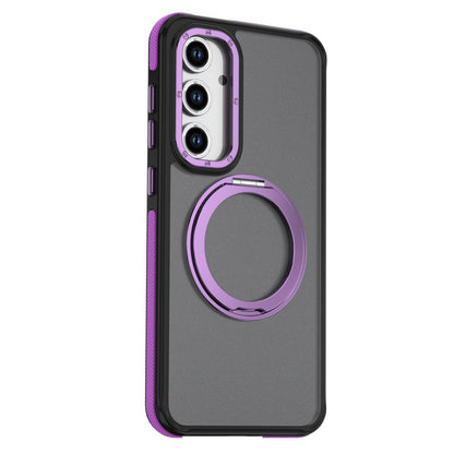 For Galaxy S23 FE 5G Dual Color Skin Feel 360 Degree Rotation Holder Magnetic Phone Case - Purple - EDA009691712D