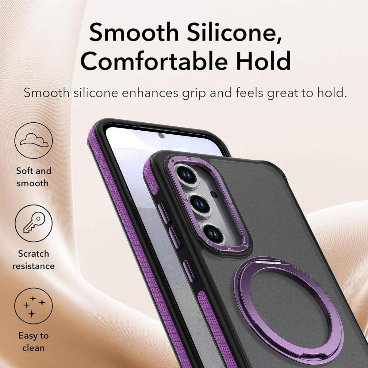 For Galaxy S23 FE 5G Dual Color Skin Feel 360 Degree Rotation Holder Magnetic Phone Case - Purple - EDA009691712D