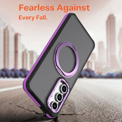 For Galaxy S23 FE 5G Dual Color Skin Feel 360 Degree Rotation Holder Magnetic Phone Case - Purple - EDA009691712D