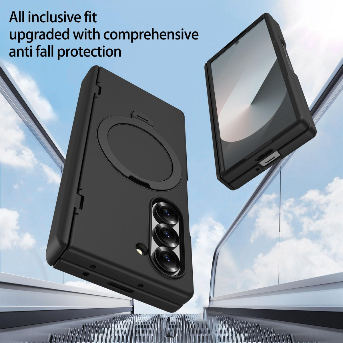 For Galaxy Z Fold6 Hinge 360 Rotation Magnetic Holder PC Phone Case, No Film - Black - EDA009691803A