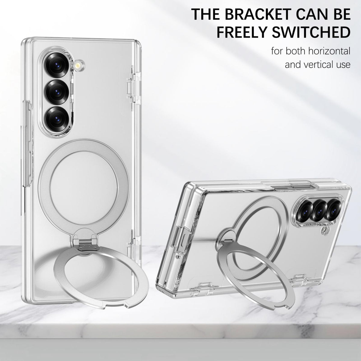 For Galaxy Z Fold6 Hinge 360 Rotation Magnetic Holder PC Phone Case, No Film - Transparent - EDA009691803B