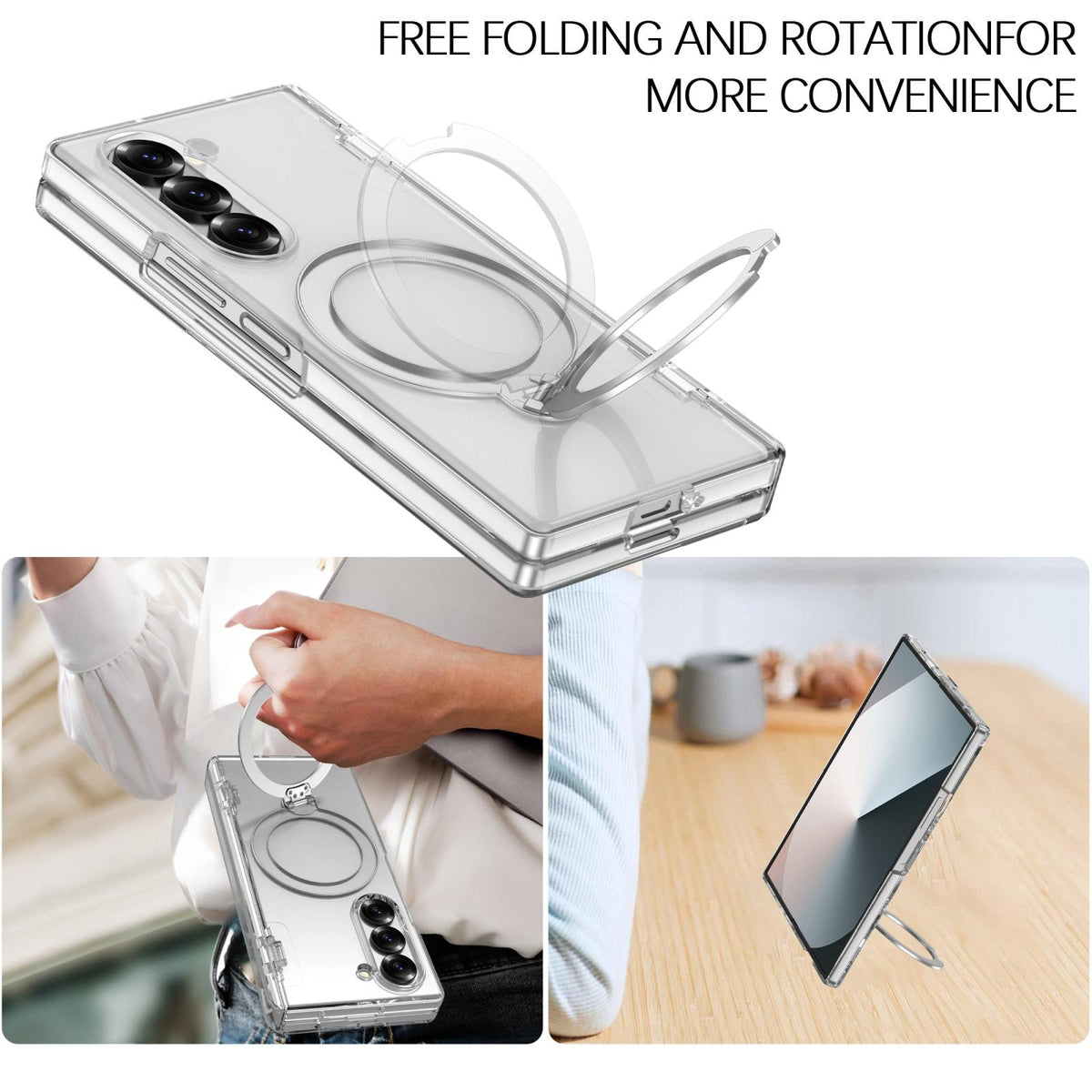For Galaxy Z Fold6 Hinge 360 Rotation Magnetic Holder PC Phone Case, No Film - Transparent - EDA009691803B
