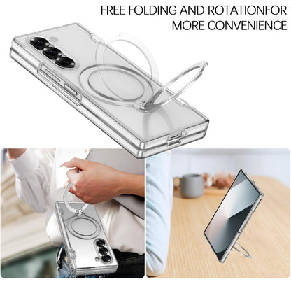 For Galaxy Z Fold6 Hinge 360 Rotation Magnetic Holder PC Phone Case, No Film - Transparent - EDA009691803B