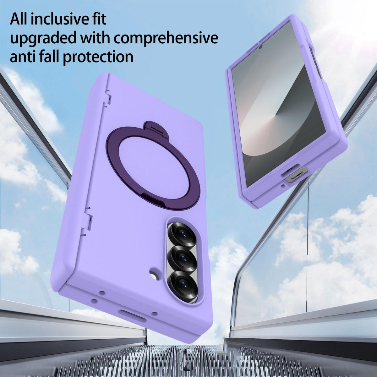 For Galaxy Z Fold6 Hinge 360 Rotation Magnetic Holder PC Phone Case, No Film - Purple - EDA009691803C