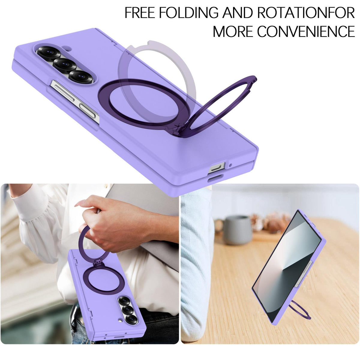 For Galaxy Z Fold6 Hinge 360 Rotation Magnetic Holder PC Phone Case, No Film - Purple - EDA009691803C