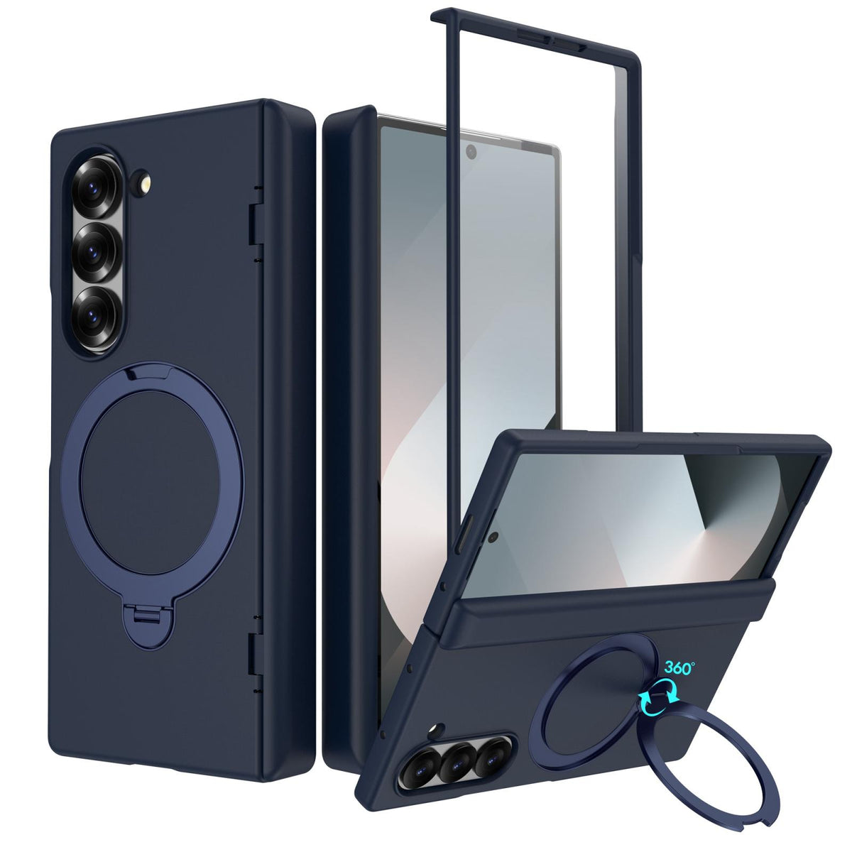 For Galaxy Z Fold6 Hinge 360 Rotation Magnetic Holder PC Phone Case, No Film - Dark Blue - EDA009691803D