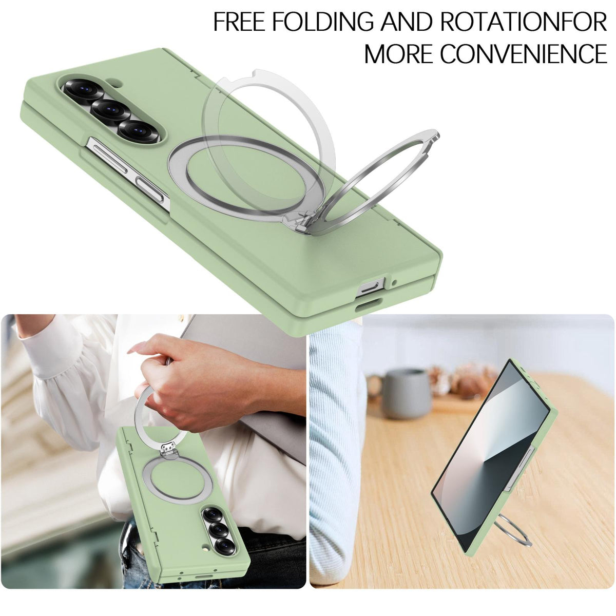 For Galaxy Z Fold6 Hinge 360 Rotation Magnetic Holder PC Phone Case, No Film - Matcha Green - EDA009691803F