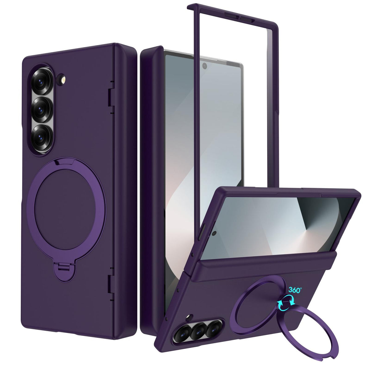 For Galaxy Z Fold6 Hinge 360 Rotation Magnetic Holder PC Phone Case, No Film - Dark Purple - EDA009691803G