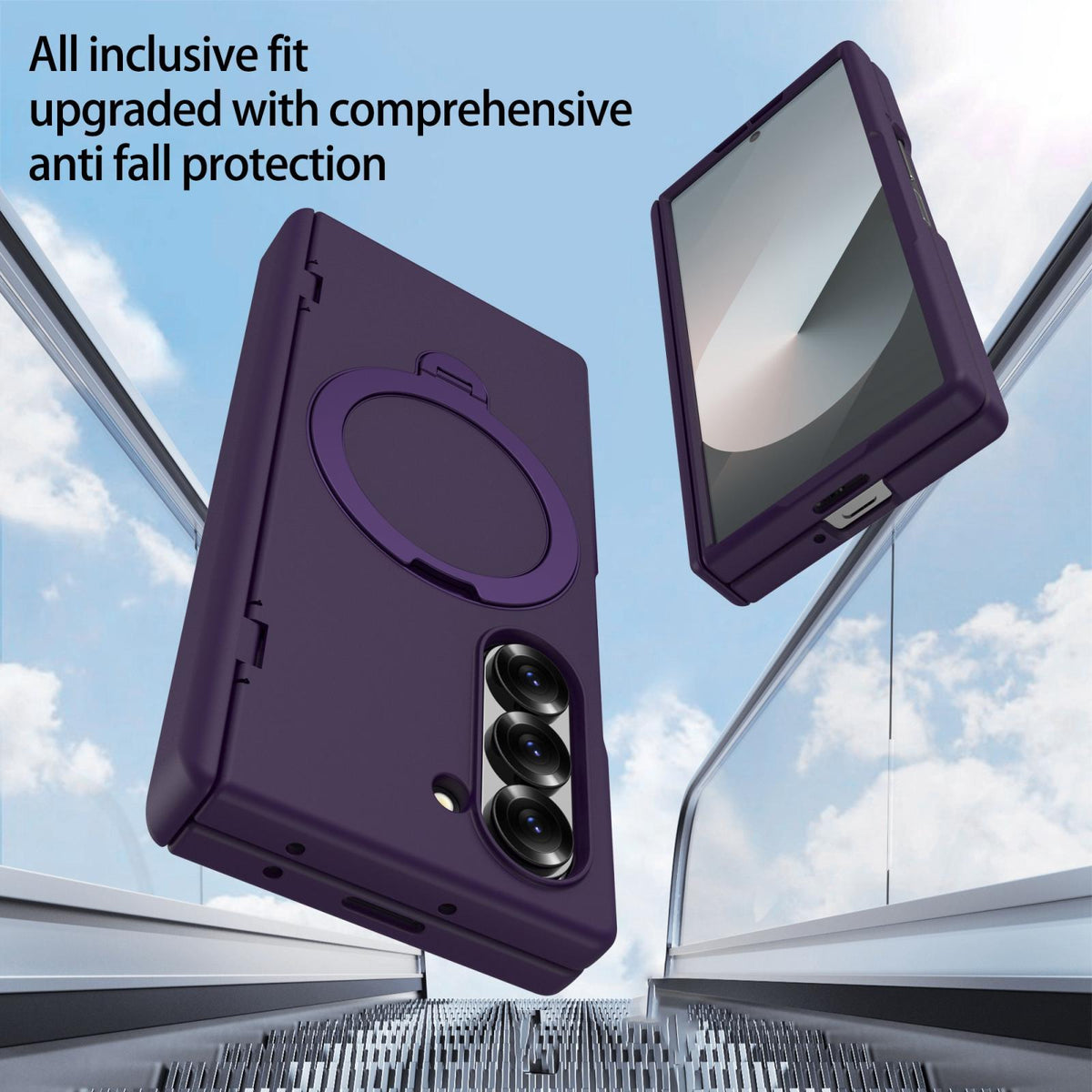 For Galaxy Z Fold6 Hinge 360 Rotation Magnetic Holder PC Phone Case, No Film - Dark Purple - EDA009691803G