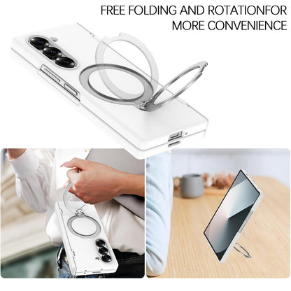 For Galaxy Z Fold6 Hinge 360 Rotation Magnetic Holder PC Phone Case, No Film - White - EDA009691803H