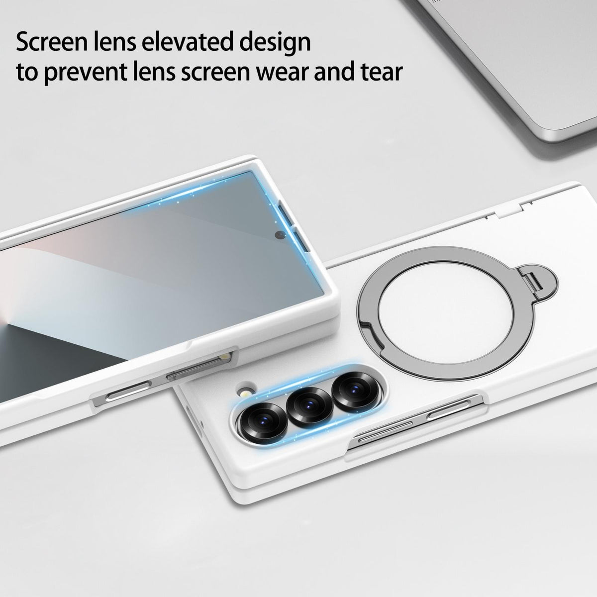 For Galaxy Z Fold6 Hinge 360 Rotation Magnetic Holder PC Phone Case, No Film - White - EDA009691803H