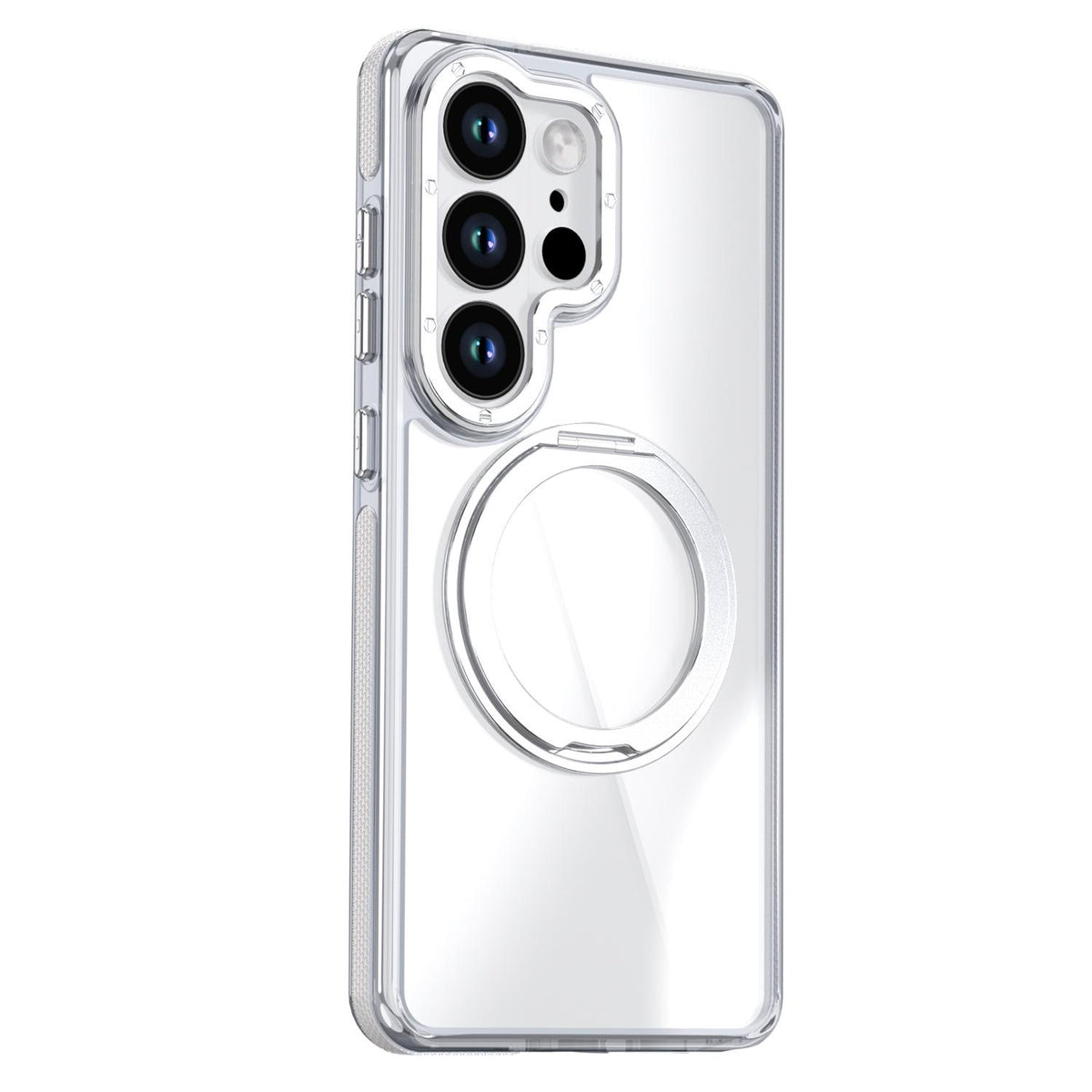 For Galaxy S25 Ultra 5G Dual Color Clear 360 Degree Rotation Holder Magnetic Phone Case - White - EDA009691904A