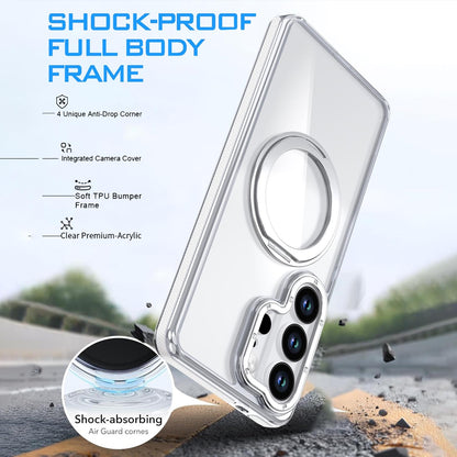 For Galaxy S25 Ultra 5G Dual Color Clear 360 Degree Rotation Holder Magnetic Phone Case - White - EDA009691904A