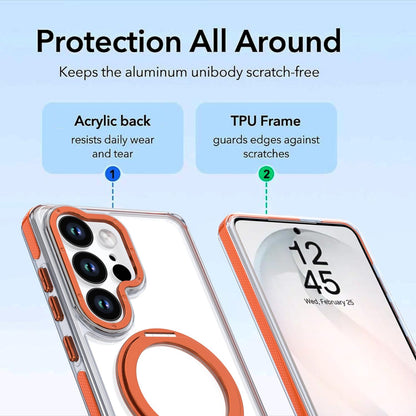 For Galaxy S25 Ultra 5G Dual Color Clear 360 Degree Rotation Holder Magnetic Phone Case - Orange - EDA009691904B