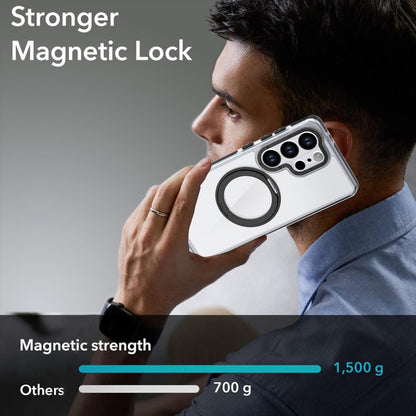 For Galaxy S25 Ultra 5G Dual Color Clear 360 Degree Rotation Holder Magnetic Phone Case - Black - EDA009691904C