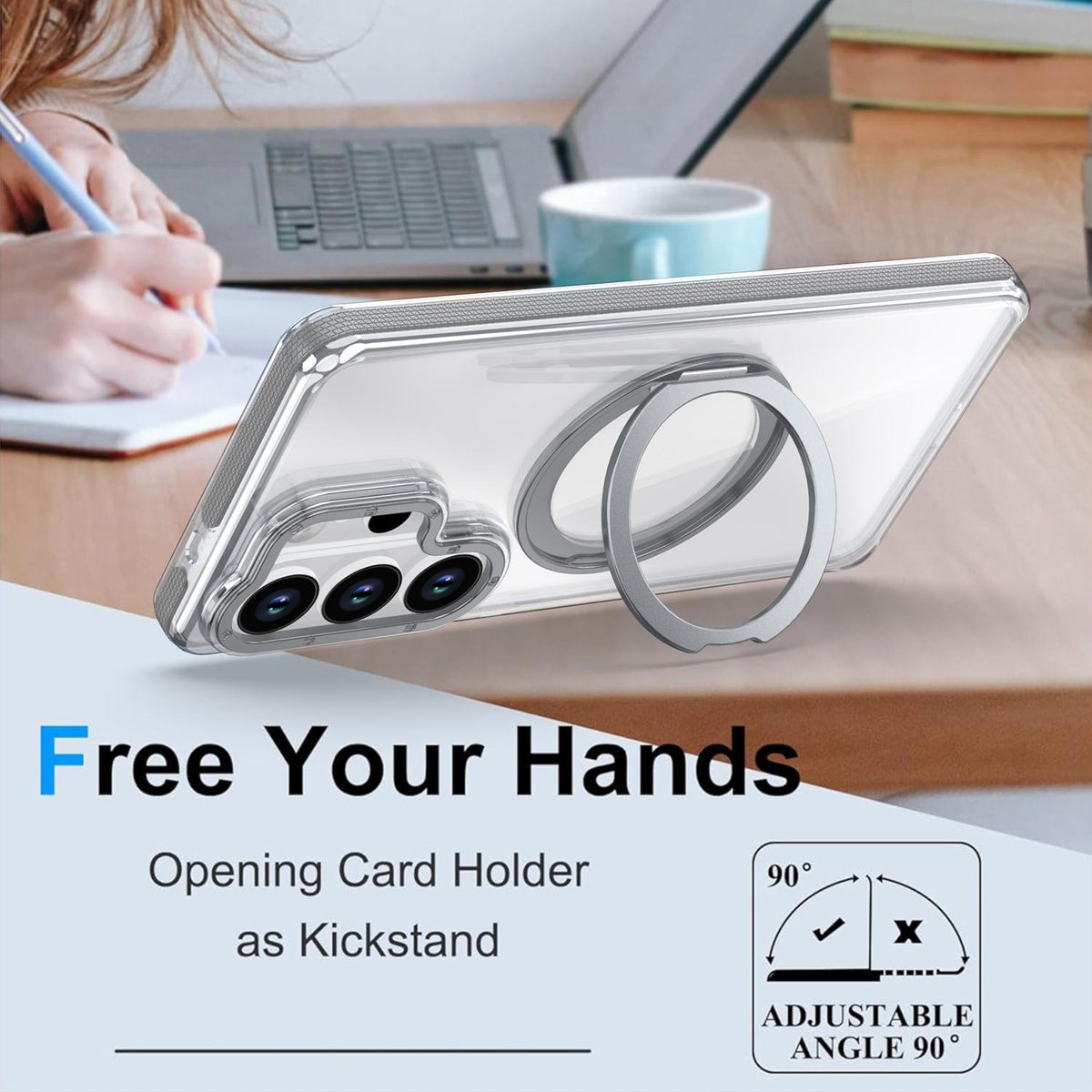 For Galaxy S25 Ultra 5G Dual Color Clear 360 Degree Rotation Holder Magnetic Phone Case - Grey - EDA009691904D
